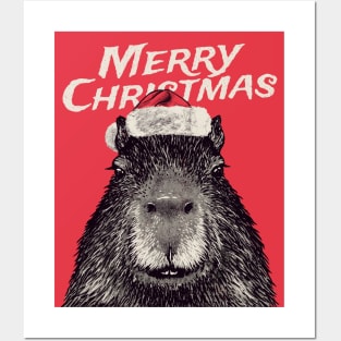 Christmas Capybara | Merry Christmas | Red Santa Hat Posters and Art